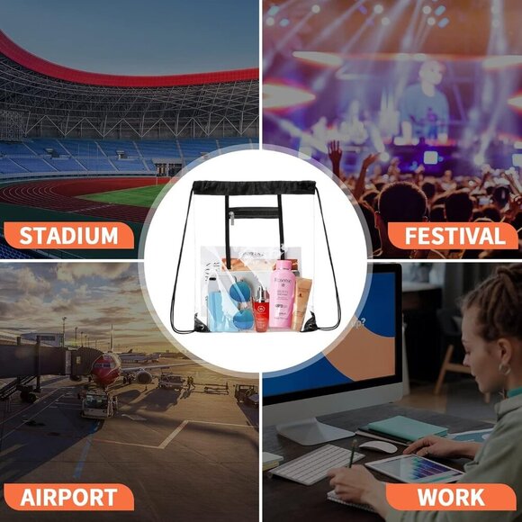 2 PACK Clear Drawstring Bag Stadium Approved, See Through PVC Drawstring bags, T - Picture 4 of 8
